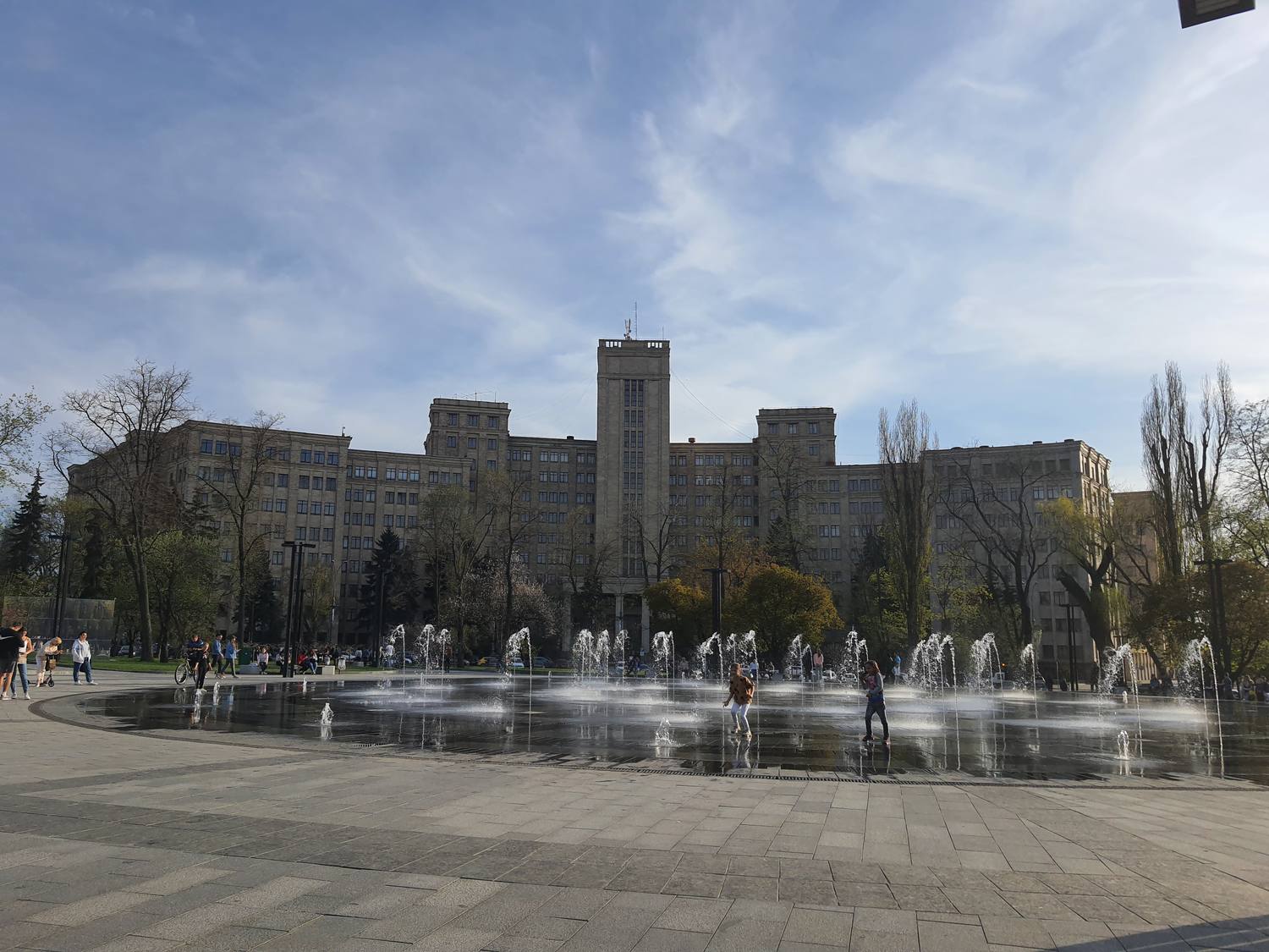 Fountains in front of the Karazin University building on a Kharkiv square