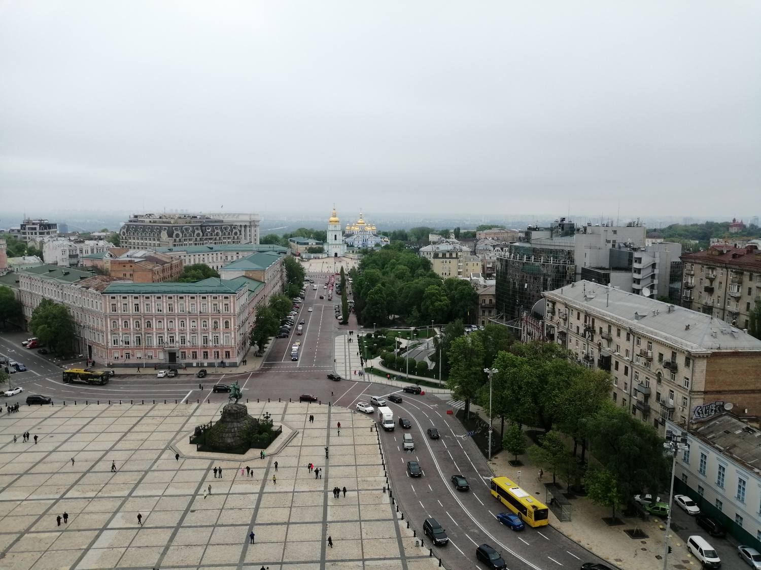Sofiyivska Square in Kyiv with the Bohdan Khmelnytsky monument and golden domes